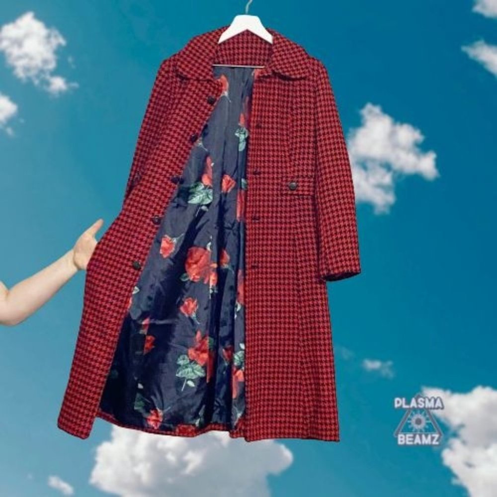 Hand Made Red Wool Houndstooth Long Coat